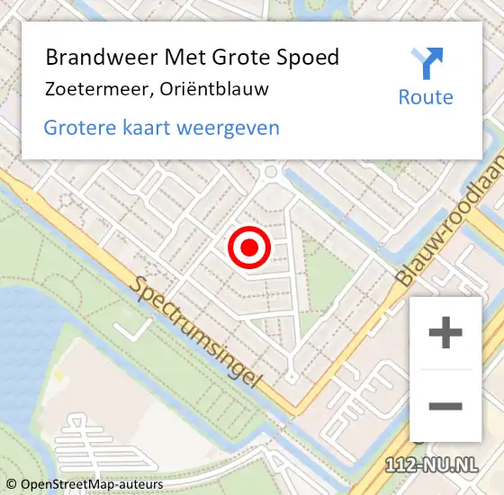 Locatie op kaart van de 112 melding: Brandweer Met Grote Spoed Naar Zoetermeer, Oriëntblauw op 20 oktober 2022 18:53