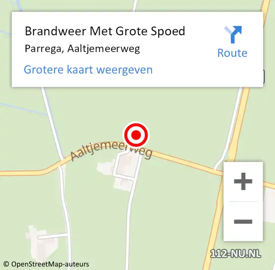 Locatie op kaart van de 112 melding: Brandweer Met Grote Spoed Naar Parrega, Aaltjemeerweg op 20 oktober 2022 19:15