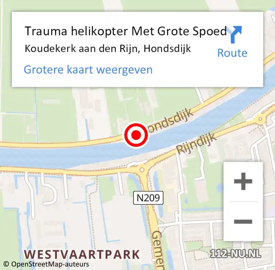 Locatie op kaart van de 112 melding: Trauma helikopter Met Grote Spoed Naar Koudekerk aan den Rijn, Hondsdijk op 20 oktober 2022 19:15