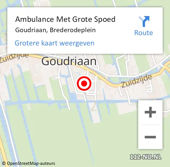 Locatie op kaart van de 112 melding: Ambulance Met Grote Spoed Naar Goudriaan, Brederodeplein op 20 oktober 2022 19:16