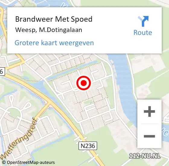 Locatie op kaart van de 112 melding: Brandweer Met Spoed Naar Weesp, M.Dotingalaan op 20 oktober 2022 19:22