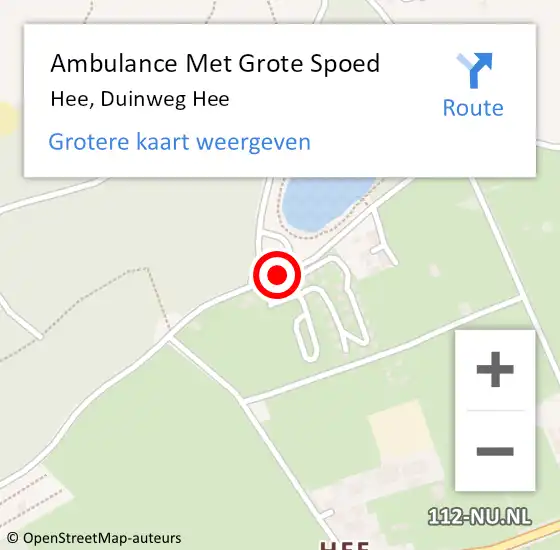 Locatie op kaart van de 112 melding: Ambulance Met Grote Spoed Naar Hee, Duinweg Hee op 2 augustus 2014 08:32