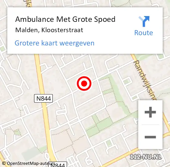 Locatie op kaart van de 112 melding: Ambulance Met Grote Spoed Naar Malden, Kloosterstraat op 20 oktober 2022 20:14