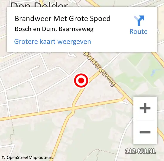 Locatie op kaart van de 112 melding: Brandweer Met Grote Spoed Naar Bosch en Duin, Baarnseweg op 20 oktober 2022 20:18
