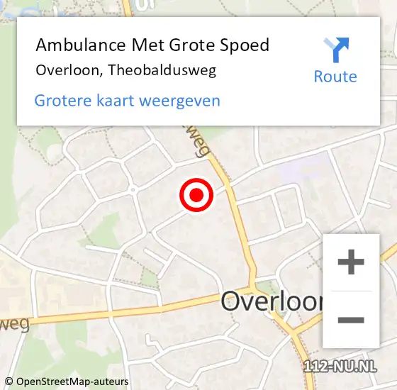 Locatie op kaart van de 112 melding: Ambulance Met Grote Spoed Naar Overloon, Theobaldusweg op 20 oktober 2022 20:50