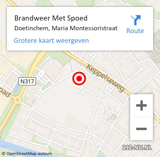 Locatie op kaart van de 112 melding: Brandweer Met Spoed Naar Doetinchem, Maria Montessoristraat op 20 oktober 2022 20:53