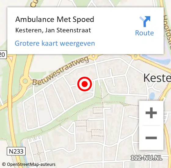 Locatie op kaart van de 112 melding: Ambulance Met Spoed Naar Kesteren, Jan Steenstraat op 20 oktober 2022 21:02