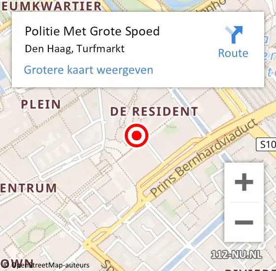 Locatie op kaart van de 112 melding: Politie Met Grote Spoed Naar Den Haag, Turfmarkt op 20 oktober 2022 21:12