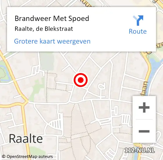 Locatie op kaart van de 112 melding: Brandweer Met Spoed Naar Raalte, de Blekstraat op 20 oktober 2022 21:17