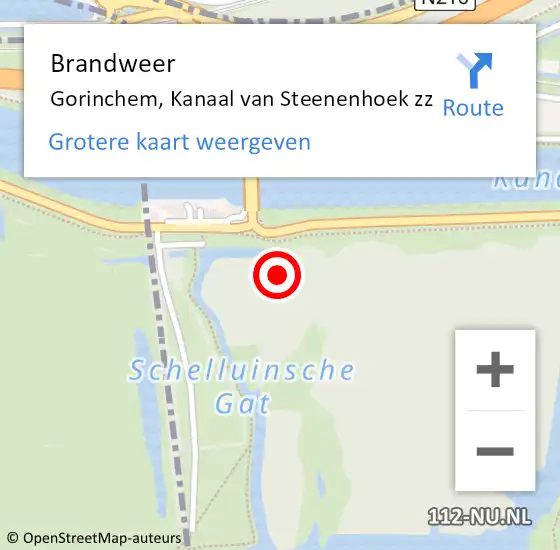 Locatie op kaart van de 112 melding: Brandweer Gorinchem, Kanaal van Steenenhoek zz op 20 oktober 2022 21:30