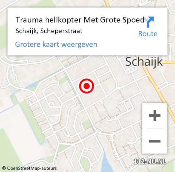 Locatie op kaart van de 112 melding: Trauma helikopter Met Grote Spoed Naar Schaijk, Scheperstraat op 20 oktober 2022 21:30