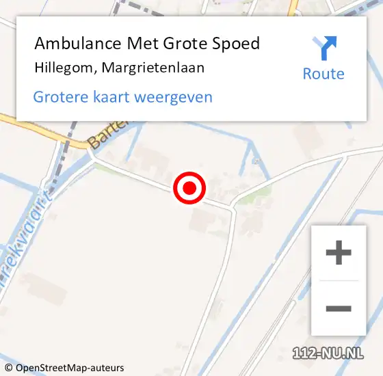 Locatie op kaart van de 112 melding: Ambulance Met Grote Spoed Naar Hillegom, Margrietenlaan op 20 oktober 2022 21:37