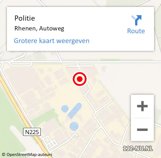 Locatie op kaart van de 112 melding: Politie Rhenen, Autoweg op 20 oktober 2022 21:51