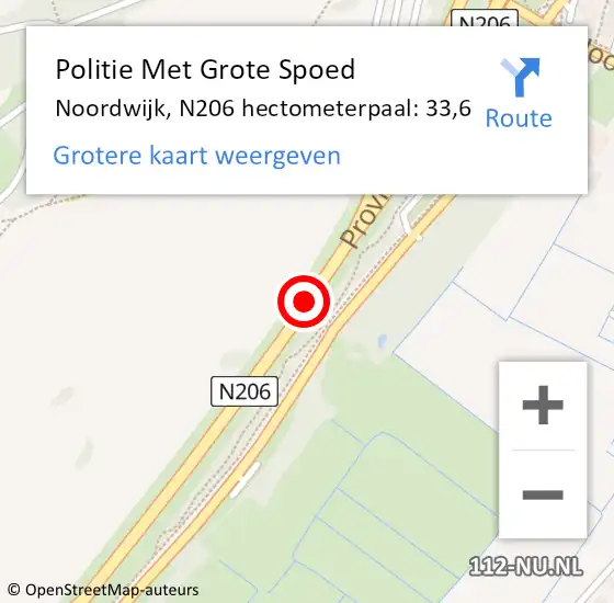 Locatie op kaart van de 112 melding: Politie Met Grote Spoed Naar Noordwijk, N206 hectometerpaal: 33,6 op 20 oktober 2022 21:55
