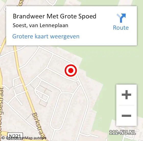 Locatie op kaart van de 112 melding: Brandweer Met Grote Spoed Naar Soest, van Lenneplaan op 20 oktober 2022 21:55