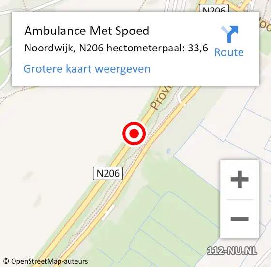 Locatie op kaart van de 112 melding: Ambulance Met Spoed Naar Noordwijk, N206 hectometerpaal: 33,6 op 20 oktober 2022 22:20