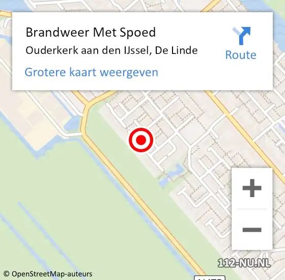 Locatie op kaart van de 112 melding: Brandweer Met Spoed Naar Ouderkerk aan den IJssel, De Linde op 20 oktober 2022 22:23