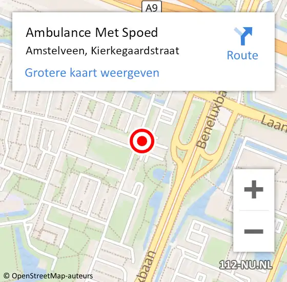 Locatie op kaart van de 112 melding: Ambulance Met Spoed Naar Amstelveen, Kierkegaardstraat op 20 oktober 2022 22:36