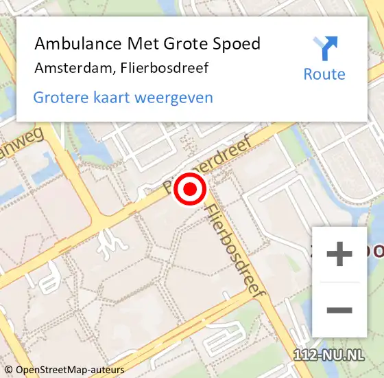 Locatie op kaart van de 112 melding: Ambulance Met Grote Spoed Naar Amsterdam-Zuidoost, Flierbosdreef op 20 oktober 2022 22:49
