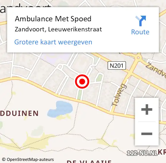 Locatie op kaart van de 112 melding: Ambulance Met Spoed Naar Zandvoort, Leeuwerikenstraat op 20 oktober 2022 23:00