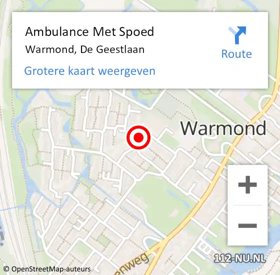 Locatie op kaart van de 112 melding: Ambulance Met Spoed Naar Warmond, De Geestlaan op 20 oktober 2022 23:10