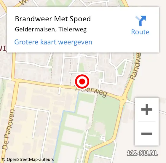 Locatie op kaart van de 112 melding: Brandweer Met Spoed Naar Geldermalsen, Tielerweg op 20 oktober 2022 23:26