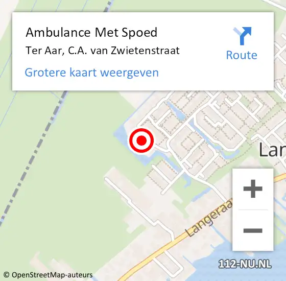 Locatie op kaart van de 112 melding: Ambulance Met Spoed Naar Ter Aar, C.A. van Zwietenstraat op 20 oktober 2022 23:52