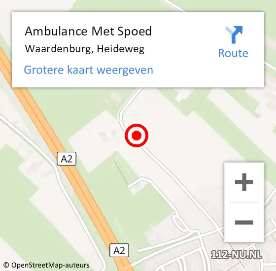 Locatie op kaart van de 112 melding: Ambulance Met Spoed Naar Waardenburg, Heideweg op 20 oktober 2022 23:59