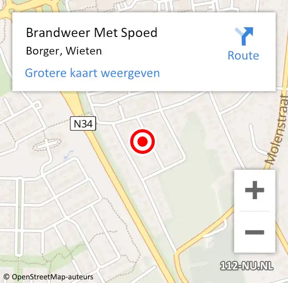 Locatie op kaart van de 112 melding: Brandweer Met Spoed Naar Borger, Wieten op 21 oktober 2022 00:44