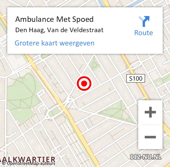 Locatie op kaart van de 112 melding: Ambulance Met Spoed Naar Den Haag, Van de Veldestraat op 21 oktober 2022 01:16