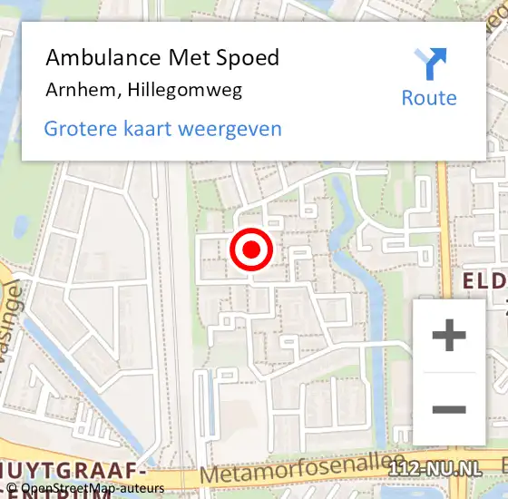 Locatie op kaart van de 112 melding: Ambulance Met Spoed Naar Arnhem, Hillegomweg op 21 oktober 2022 01:51