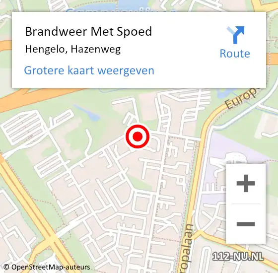 Locatie op kaart van de 112 melding: Brandweer Met Spoed Naar Hengelo, Hazenweg op 21 oktober 2022 02:14