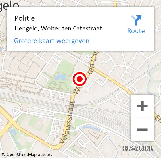Locatie op kaart van de 112 melding: Politie Hengelo, Wolter ten Catestraat op 21 oktober 2022 02:14