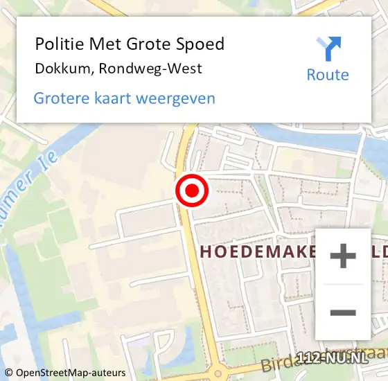 Locatie op kaart van de 112 melding: Politie Met Grote Spoed Naar Dokkum, Rondweg-West op 21 oktober 2022 02:43