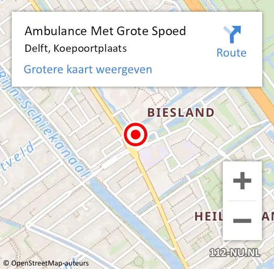 Locatie op kaart van de 112 melding: Ambulance Met Grote Spoed Naar Delft, Koepoortplaats op 21 oktober 2022 03:09