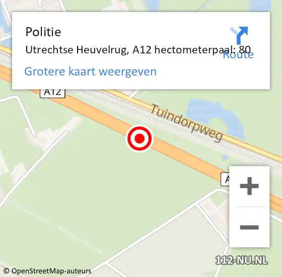 Locatie op kaart van de 112 melding: Politie Utrechtse Heuvelrug, A12 hectometerpaal: 80 op 21 oktober 2022 03:38