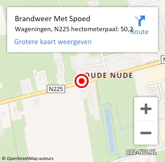 Locatie op kaart van de 112 melding: Brandweer Met Spoed Naar Wageningen, N225 hectometerpaal: 50,2 op 21 oktober 2022 03:58