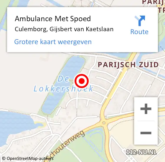 Locatie op kaart van de 112 melding: Ambulance Met Spoed Naar Culemborg, Gijsbert van Kaetslaan op 21 oktober 2022 04:02