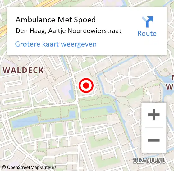 Locatie op kaart van de 112 melding: Ambulance Met Spoed Naar Den Haag, Aaltje Noordewierstraat op 21 oktober 2022 05:33