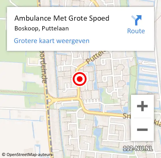 Locatie op kaart van de 112 melding: Ambulance Met Grote Spoed Naar Boskoop, Puttelaan op 21 oktober 2022 06:16