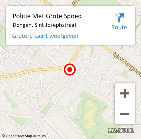 Locatie op kaart van de 112 melding: Politie Met Grote Spoed Naar Dongen, Sint Josephstraat op 21 oktober 2022 06:39