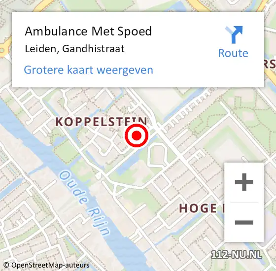Locatie op kaart van de 112 melding: Ambulance Met Spoed Naar Leiden, Gandhistraat op 21 oktober 2022 06:50