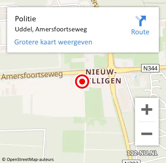 Locatie op kaart van de 112 melding: Politie Uddel, Amersfoortseweg op 21 oktober 2022 08:04