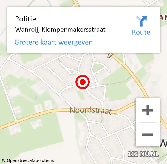 Locatie op kaart van de 112 melding: Politie Wanroij, Klompenmakersstraat op 21 oktober 2022 08:11