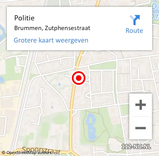 Locatie op kaart van de 112 melding: Politie Brummen, Zutphensestraat op 21 oktober 2022 08:12
