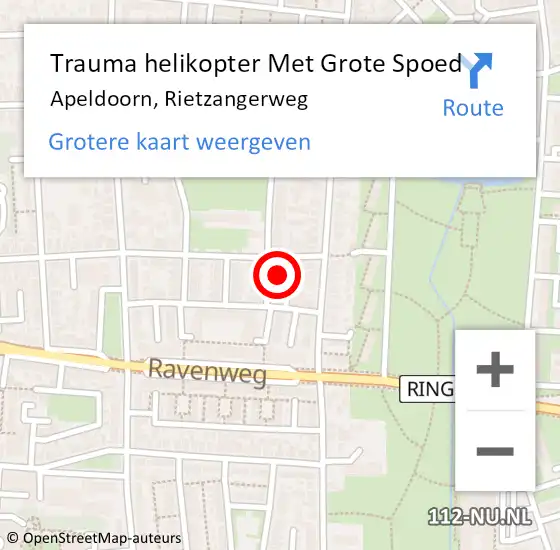 Locatie op kaart van de 112 melding: Trauma helikopter Met Grote Spoed Naar Apeldoorn, Rietzangerweg op 21 oktober 2022 08:33