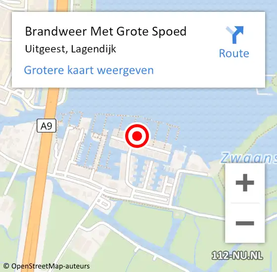 Locatie op kaart van de 112 melding: Brandweer Met Grote Spoed Naar Uitgeest, Lagendijk op 21 oktober 2022 08:45