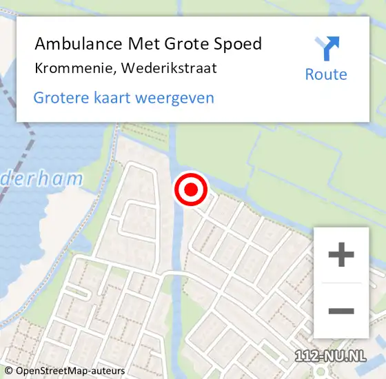 Locatie op kaart van de 112 melding: Ambulance Met Grote Spoed Naar Krommenie, Wederikstraat op 21 oktober 2022 08:52