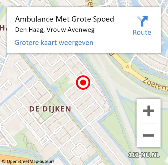 Locatie op kaart van de 112 melding: Ambulance Met Grote Spoed Naar Den Haag, Vrouw Avenweg op 21 oktober 2022 09:02