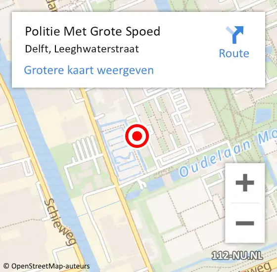 Locatie op kaart van de 112 melding: Politie Met Grote Spoed Naar Delft, Leeghwaterstraat op 21 oktober 2022 09:09